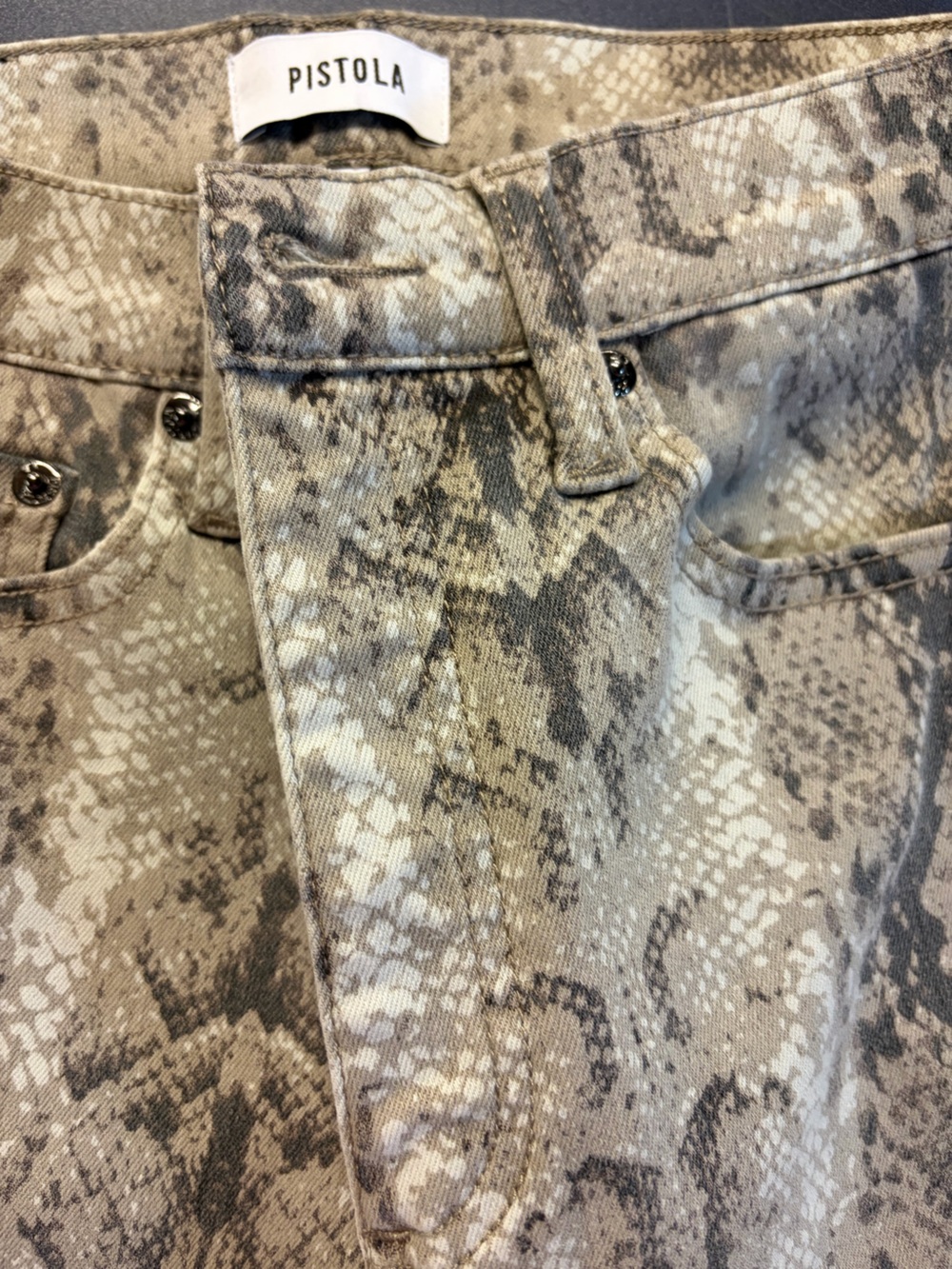 Pistola Beige and Gray Snake-Print Jeans
